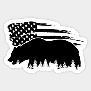 Grizzly Bear and American Flag Sticker